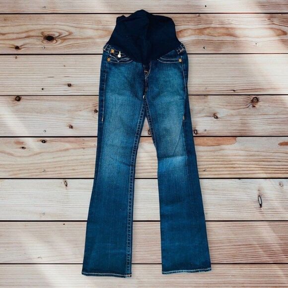 S1 true religion maternity jeans women's 27 flare full belly panel rare HTF tall - Picture 1 of 9